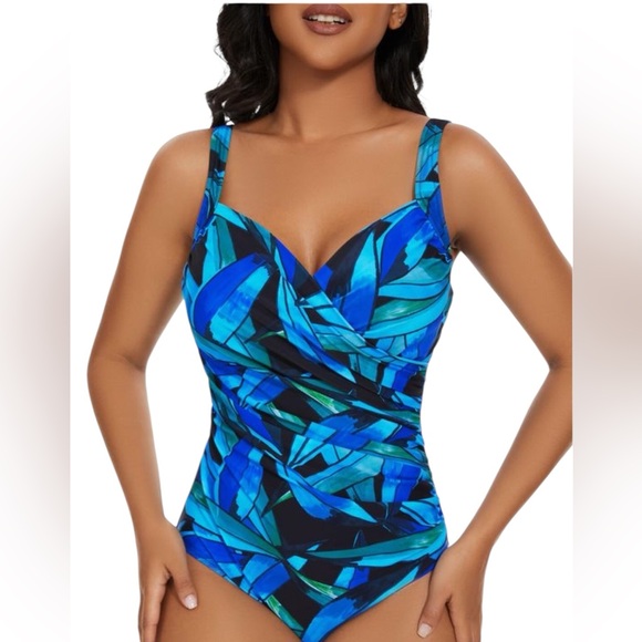 Buauty Other - New Women's One Piece Blue & Black Swimsuit Tummy Control Bathing Suit Size: 2XL